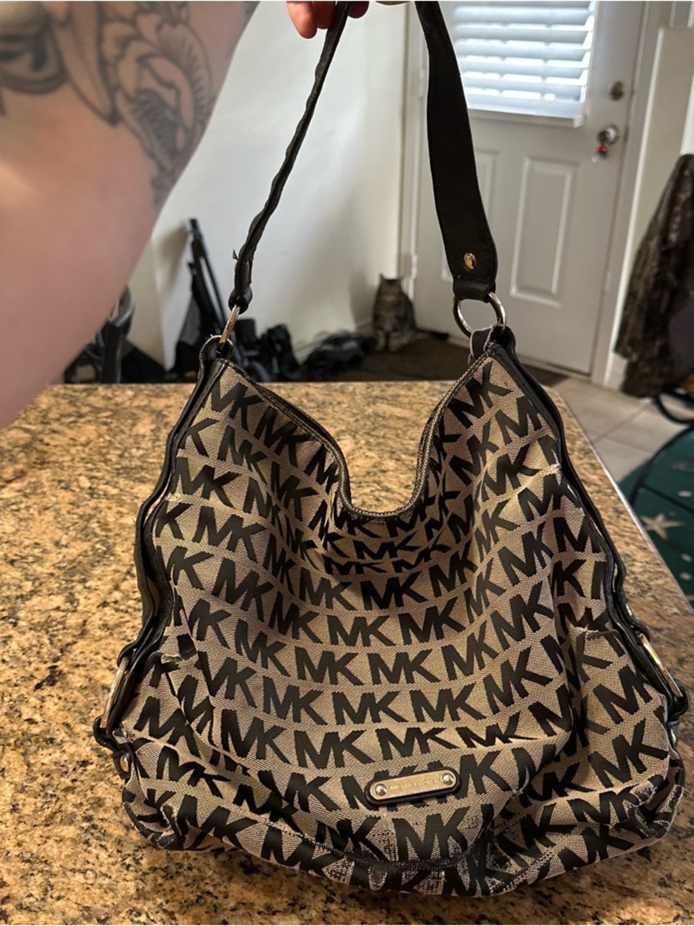 Michael Kors Tan and Black MK Logo Hobo